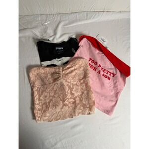 NWT Stance Skeleton Crop Top & 2 Tillys Tube Top Bundle Pink & Peach Size S